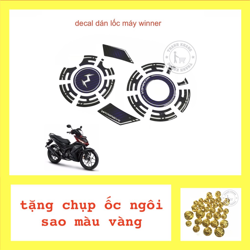 Decal 3D nổi dán lốc máy WINNER  thanh khang tặng chụp ốc ngôi sao màu vàng  006000965 006000560 .