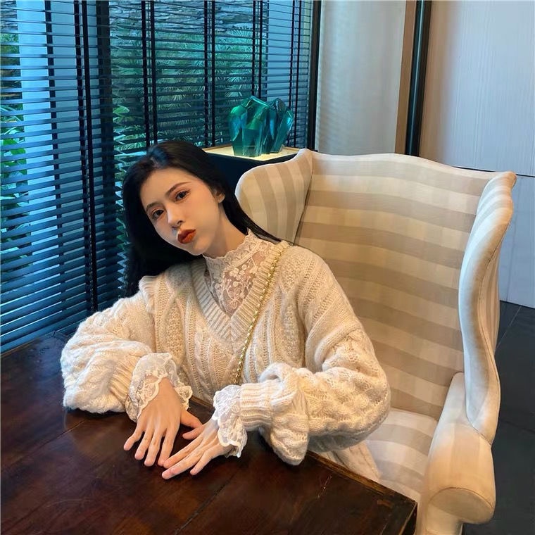 Áo Nữ Tay Dài Phối Ren Lưới Thời Trang Quyến Rũ