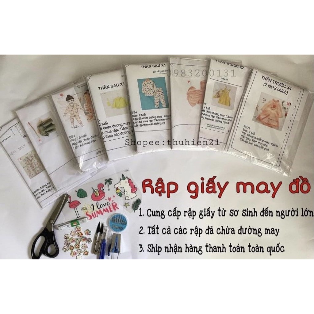 RG245_ Rập giấy may đầm tay raglan bé gái