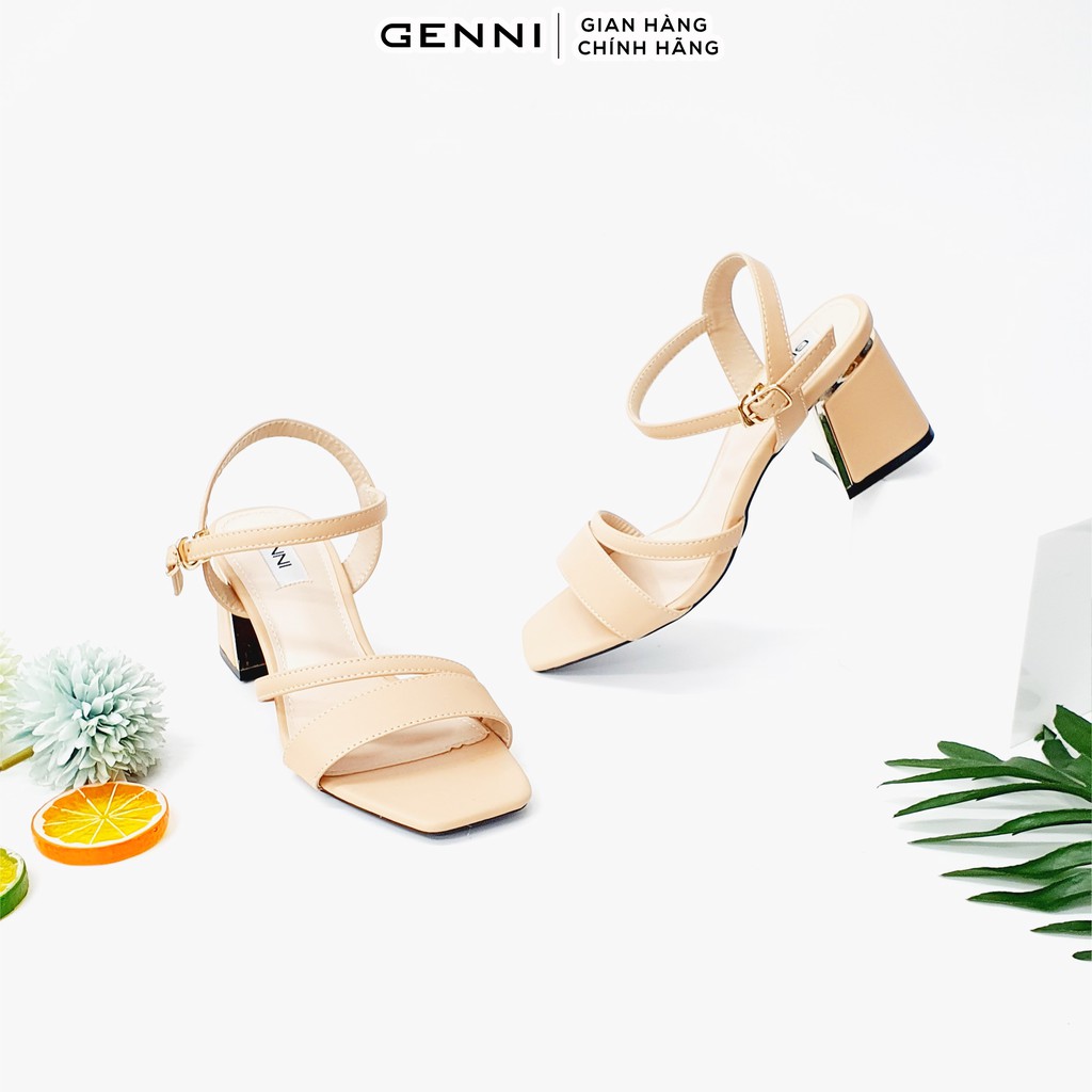 Sandal da lỳ quai chéo gót tráng gương 6p GE619 - Genni