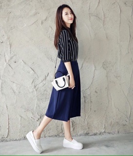 Set bộ lửng ống rộng áo sọc