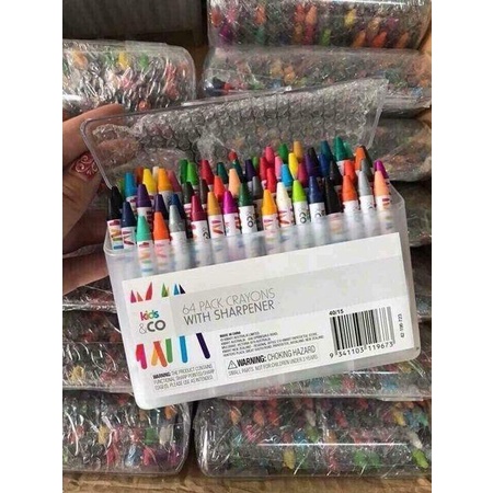 Set Hộp Màu 64 Cây CRAYON Hộp Nhựa Tiện Lợi Cho Bé Yêu