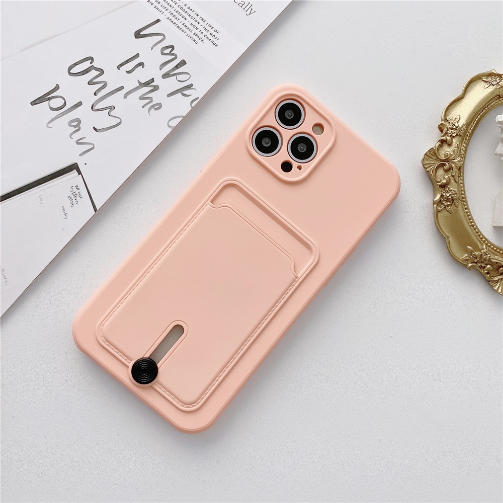 Ốp Điện Thoại TPU Silicon Mềm Có Ngăn Đựng Thẻ 8 Màu Cho iPhone 11 12 Pro Max Mini 12Pro SE 2020 X XS Max XR 7 8 Plus