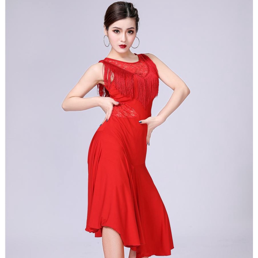 Bộ Trang Phục Nhảy latin Không Tay Phối Tua Rua Dành Cho Nữ