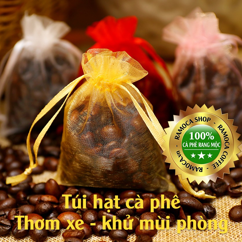 Túi thơm hạt cà phê rang mộc có dây rút dễ thương, nhiều lựa chọn màu (treo xe, làm thơm xe, thơm phòng, tủ quần áo...)