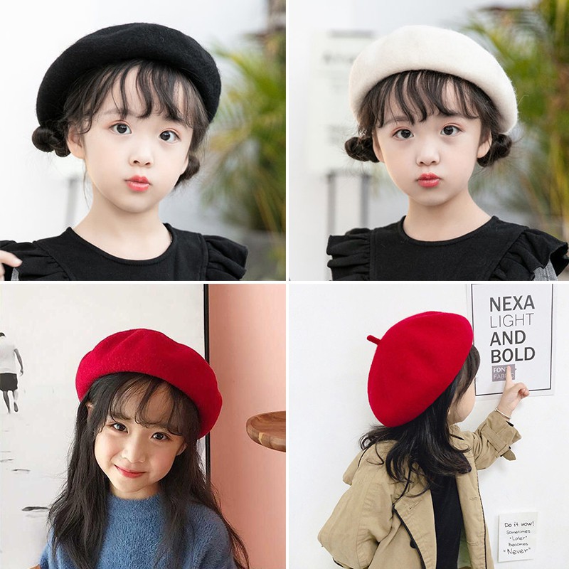 Mũ nồi màu trơn thời trang thu đông cho bé gái