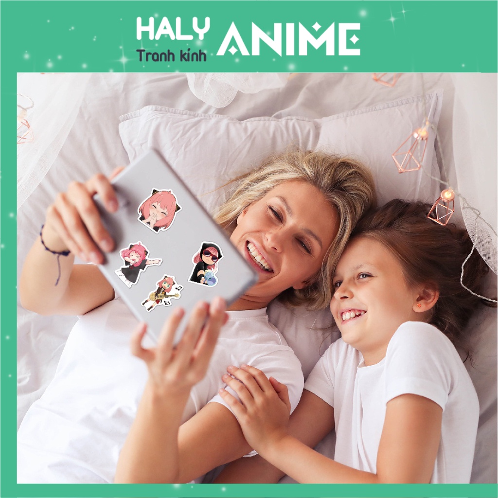 Hình dán sticker anime Spy x Family, set stiker Anya cute, dễ thương dán mũ bảo hiểm, vali, laptop, chống nước