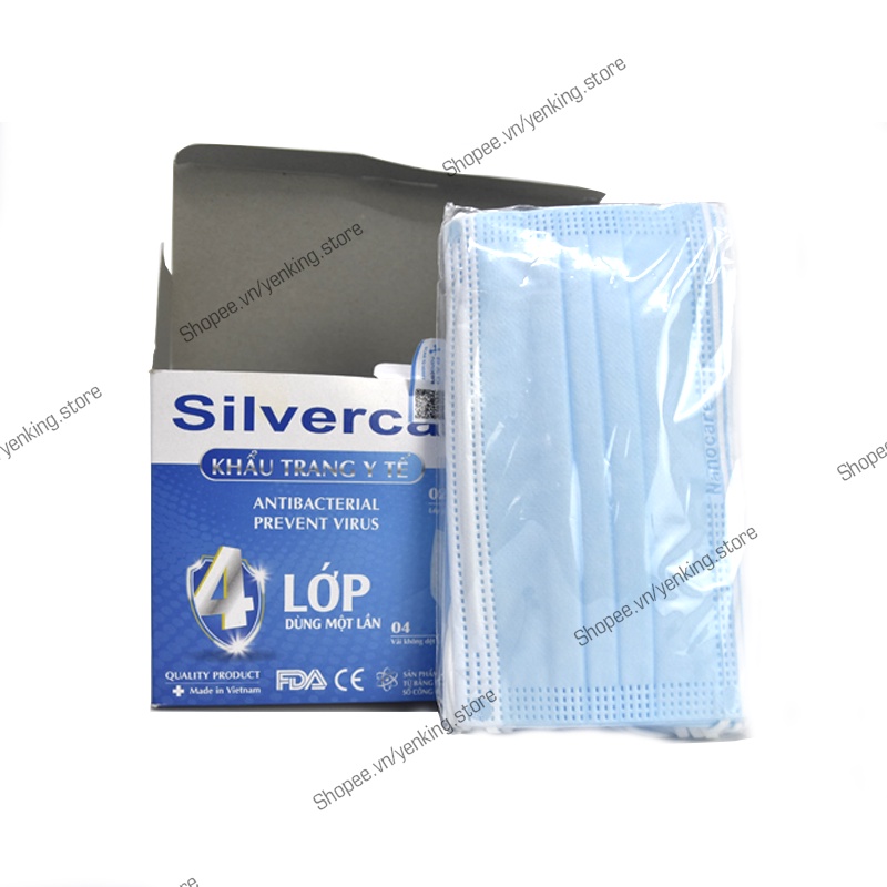 Khẩu Trang Y Tế Sliver Care 4 Lớp, Kháng Khuẩn, Công ty Nano Care - Hộp 50 Chiếc