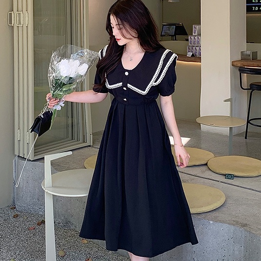 Đầm SUXI dáng chữ A tay ngắn phong cách vintage đơn giản thời trang mùa hè dành cho nữ