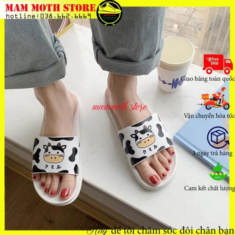 Dép quai ngang,dép bò sữa đế vuông ngộ nghĩnh đáng yêu dành cho nam nũ đen trắng shop MAM MOTH