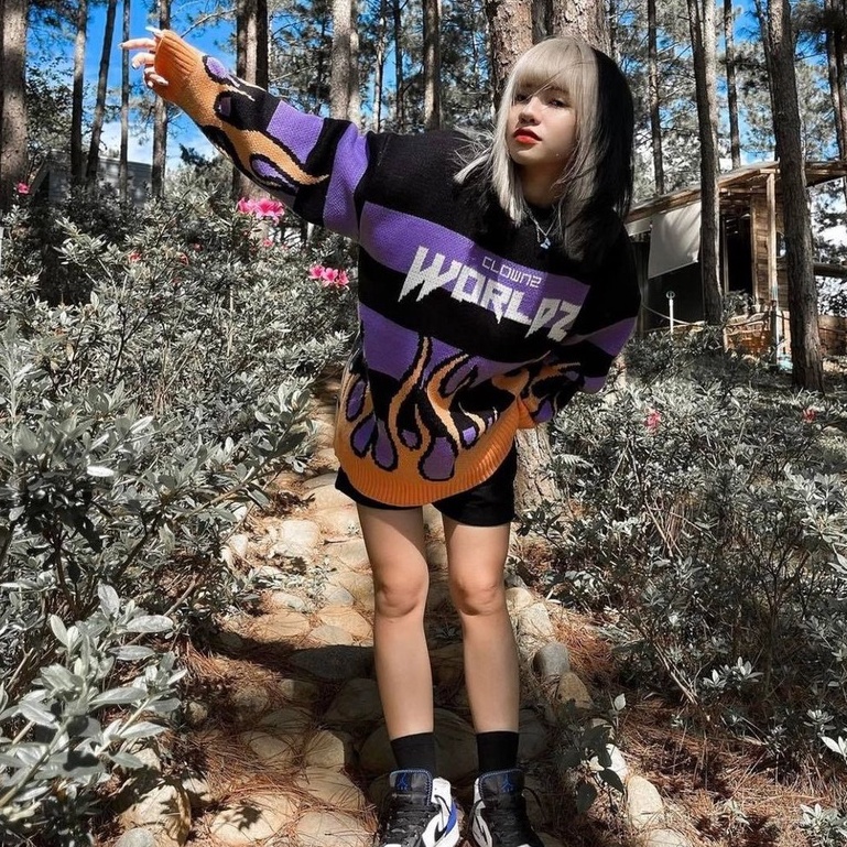 Áo len sweater local brand Clownz WorldZ Star Knit form rộng, dáng raglan chất len dệt cotton, màu tím cam