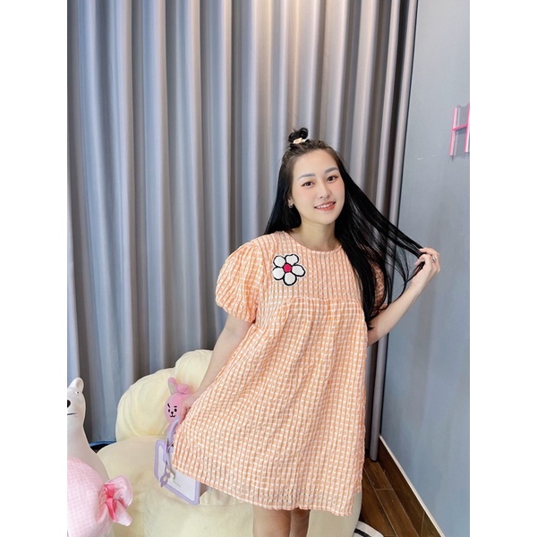 ĐẦM BABYDOLL TAY PHỒNG ĐÍNH HOA DỄ THƯƠNG, NỮ TÍNH - 3 MÀU