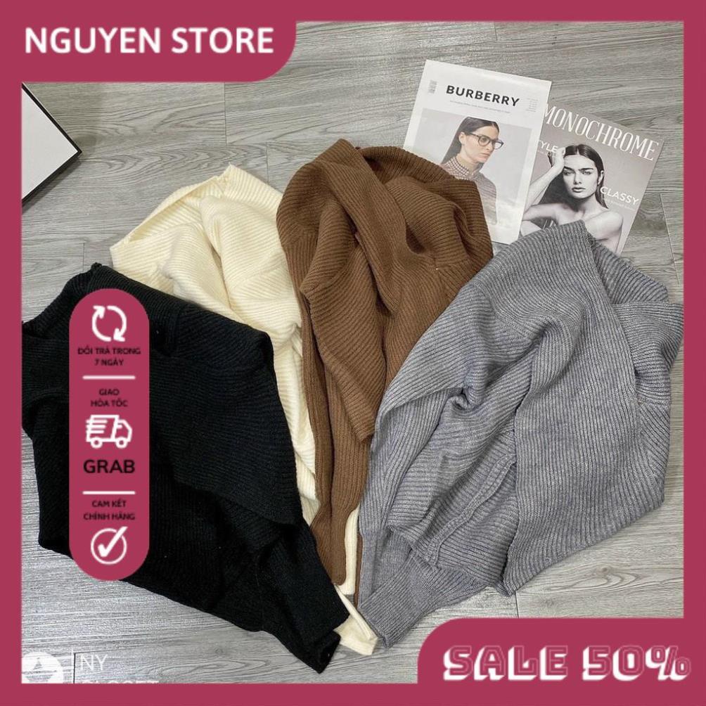 Áo Len Trễ Vai Cổ Tim Vạc Chéo Form Rộng Tay Dài Chất Len Lông Cừu Thời Trang Hàn Quốc Quyến Rủ Cho Nữ. ((-