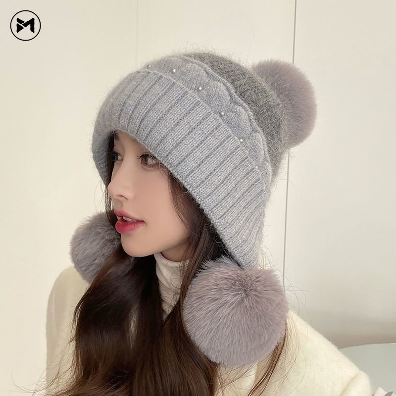 Mũ Len Trùm Tai Giữ Ấm Mùa Đông Phong Cách Hàn Quốc Dễ Thương