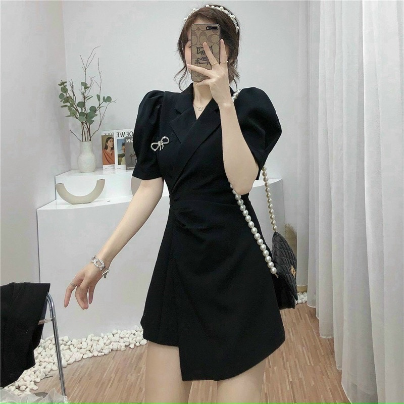 ĐẦM VEST ĐẮP CHÉO LỆCH TÀ TRẮNG - ĐEN