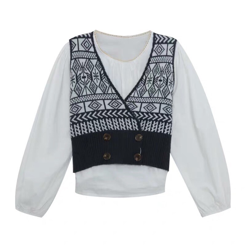 Áo gile phối cúc thổ cẩm cổ V tiểu thư forgirl phong cách Hàn Quốc | BigBuy360 - bigbuy360.vn