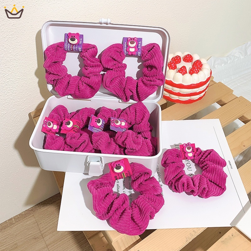 Dây Cột Tóc Cao Su Co Giãn Hình Gấu Và Dâu Tây Dễ Thương Phong Cách Hàn Quốc Cho Nữ