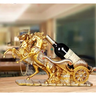 Tượng ngựa phong thuỷ mã đáo kéo xe mạ vàng . kệ  vang để bàn decor trang trí nhà cửa (tặng 1 dây xu ngũ đế tài lộc)