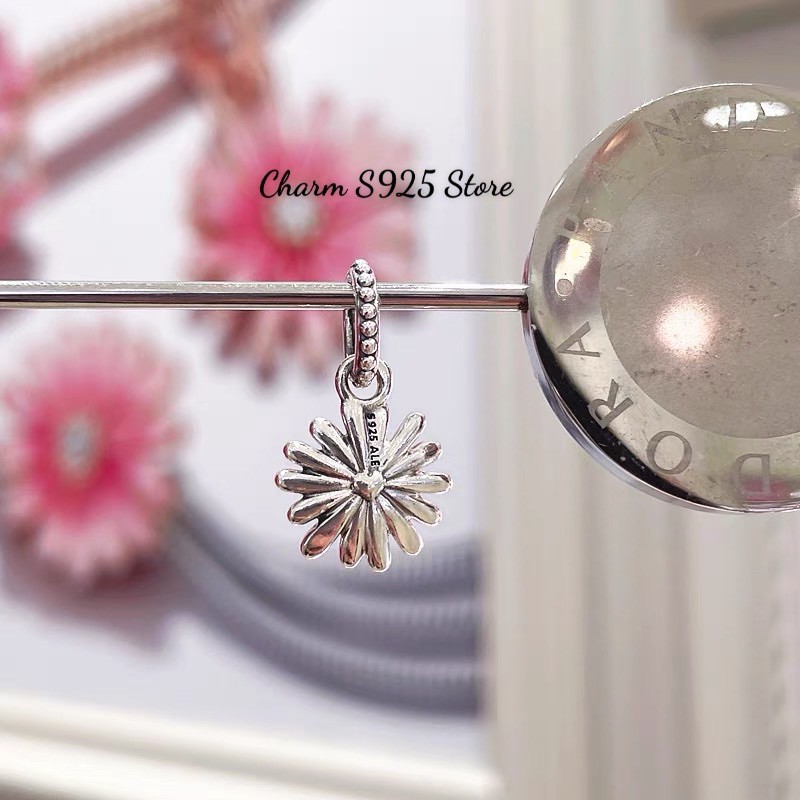 combo dây chuyền + mặt charm pan hoa cúc tím mẫu 2021 bạc s925
