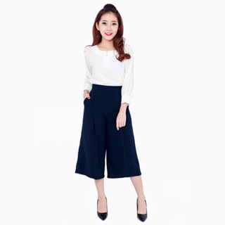 Quần ống rộng dáng lỡ xuất dư màu xanh tím than
