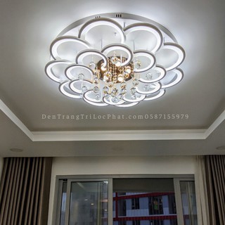 Đèn Ốp Trần 20 Cánh Hoa Mai Thả Pha Lê_Mâm Ốp Trần Trang Trí Phòng Khách_Chế Độ 3 Màu Ánh Sáng_ Bh 24 Tháng