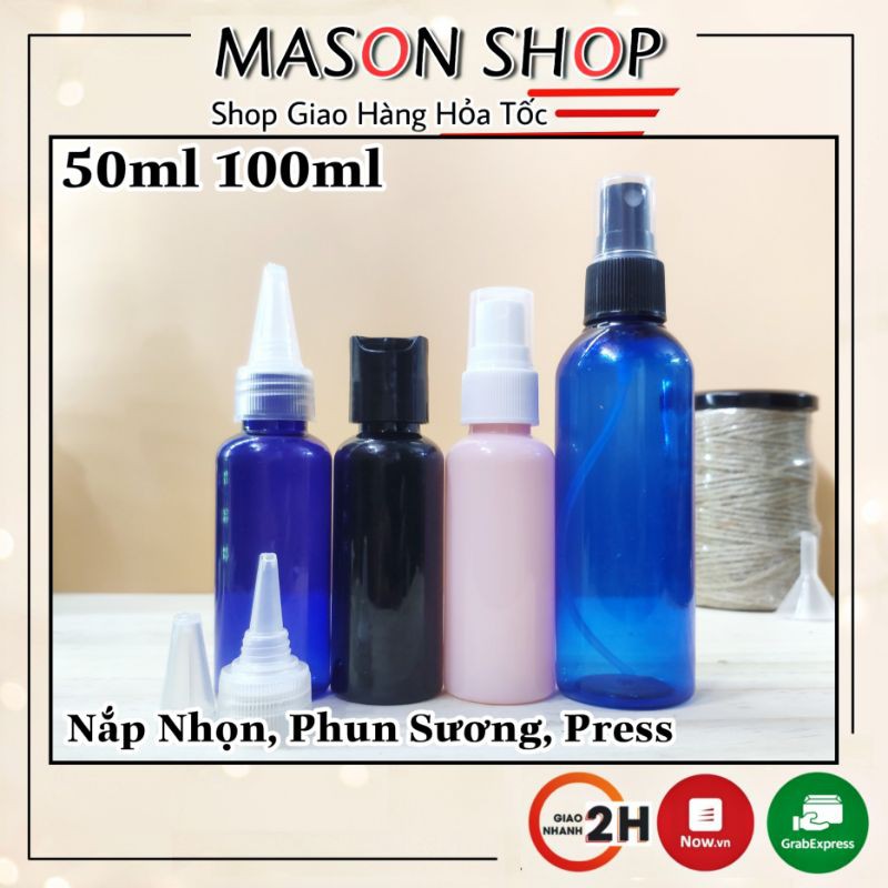 LỌ CHIẾT MỸ PHẨM XỊT PHUN SƯƠNG/NẮP BẬT NHẤN/NHỌN 50ml/100ml VỎ BÌNH CHAI NHỰA PET Xanh Hồng Đen dạng vòi xịt