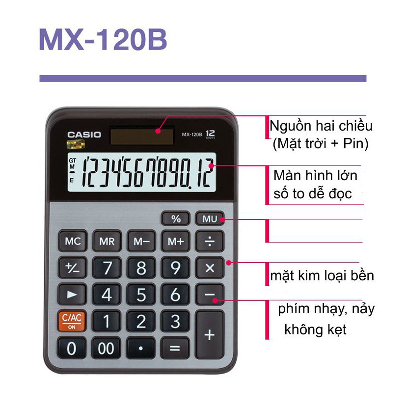 Máy Tính Casio MX-120B để bàn cỡ nhỏ Chính Hãng BH 7 năm.