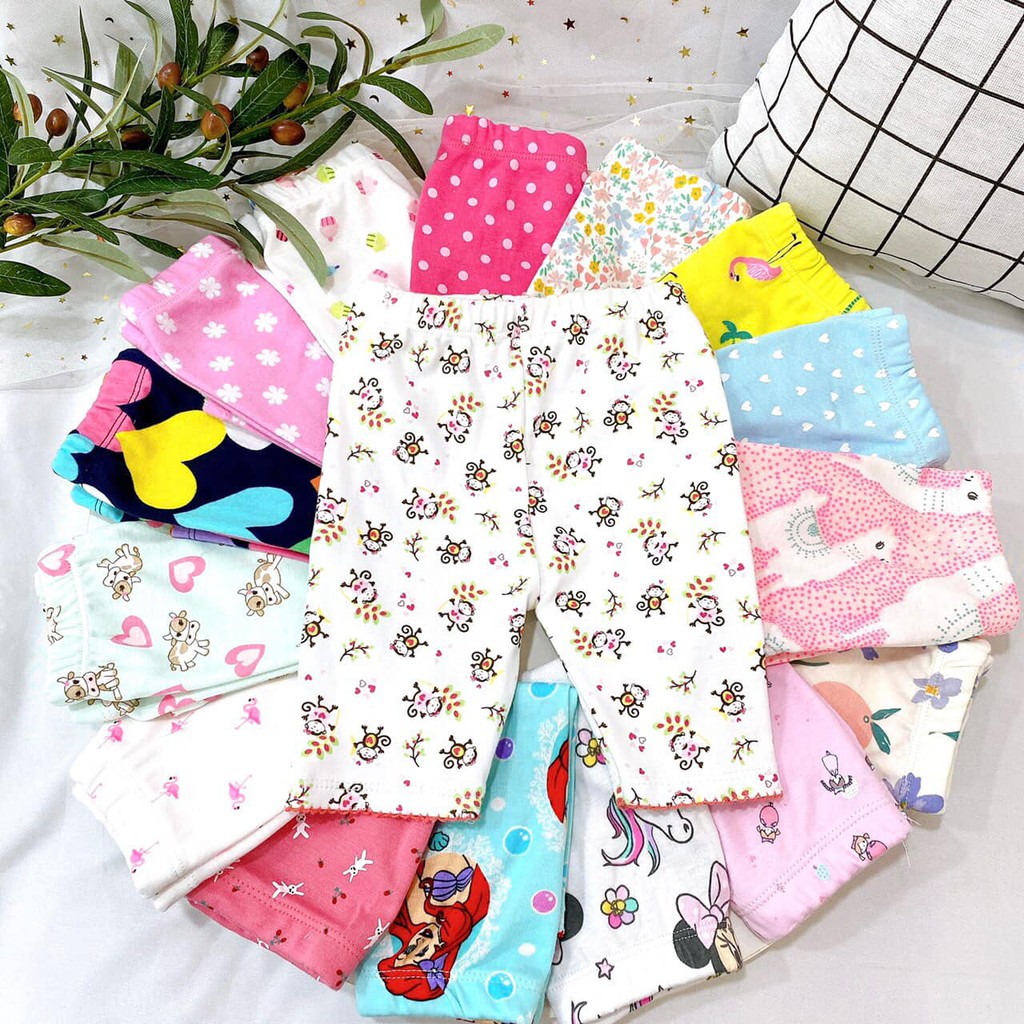 Set 3 quần legging lửng bé gái Chất cotton bozip 100% xuất dư vải chọn lọc, hàng có sẵn