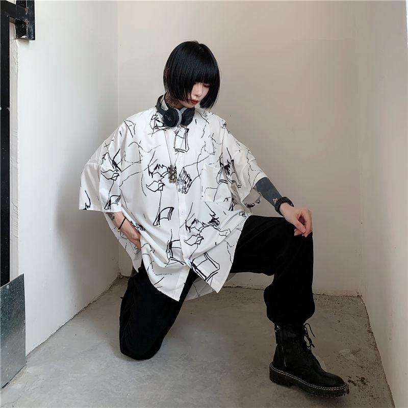 Áo Sơ Mi Tay Ngắn In Họa Tiết Vẽ Tay Độc Đáo Phong Cách Unisex 153386 | BigBuy360 - bigbuy360.vn