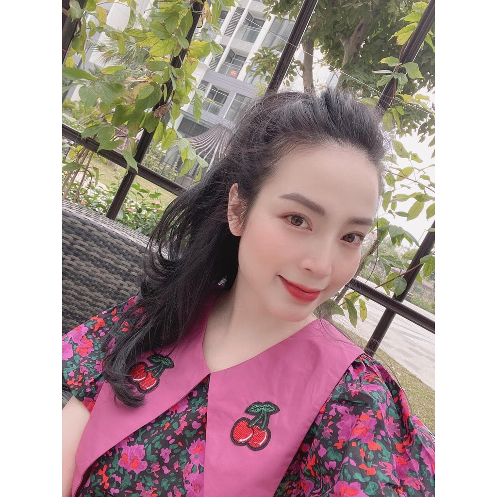 Váy hoa tay bồng cổ vạt hồng siêu hot | BigBuy360 - bigbuy360.vn