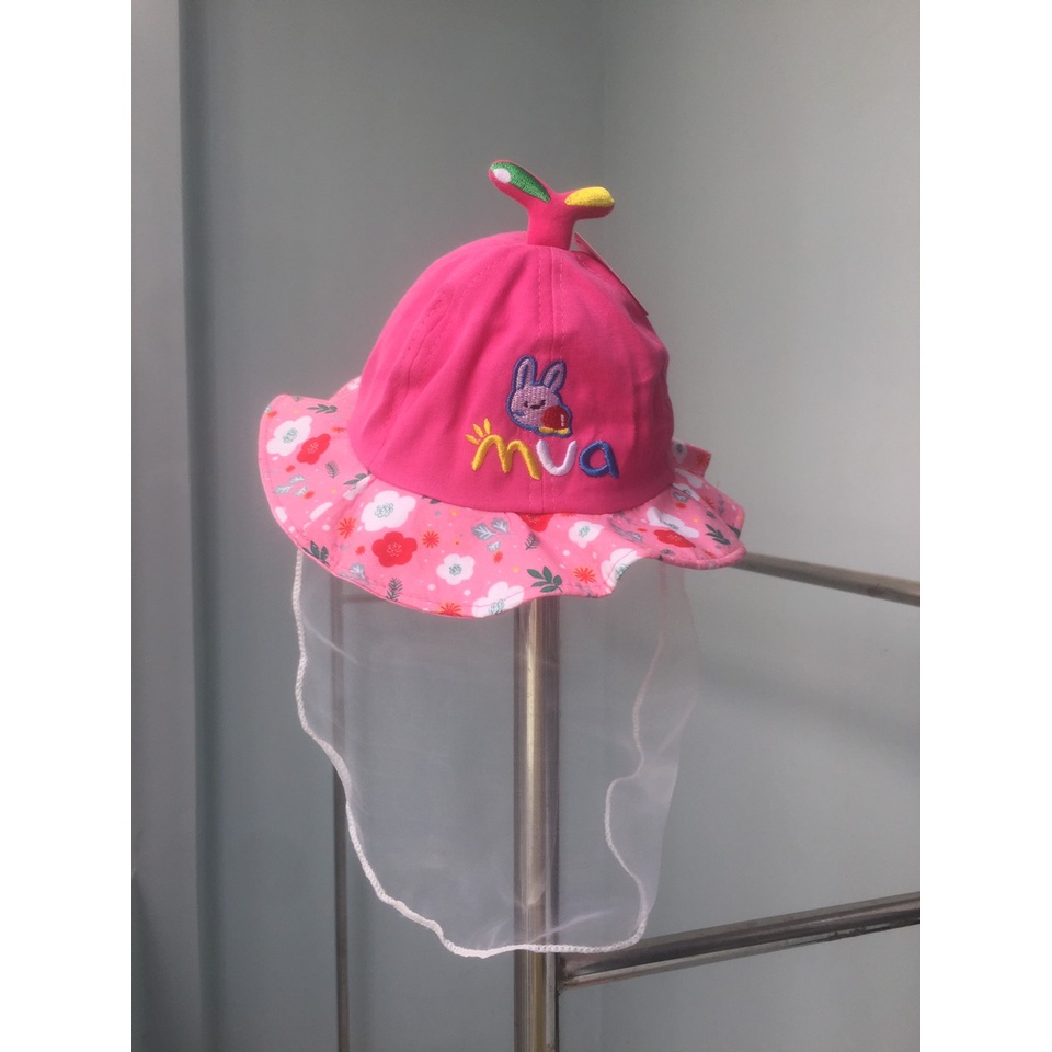 Nón thêu mua có khăn voan cho bé gái 4-12 tháng