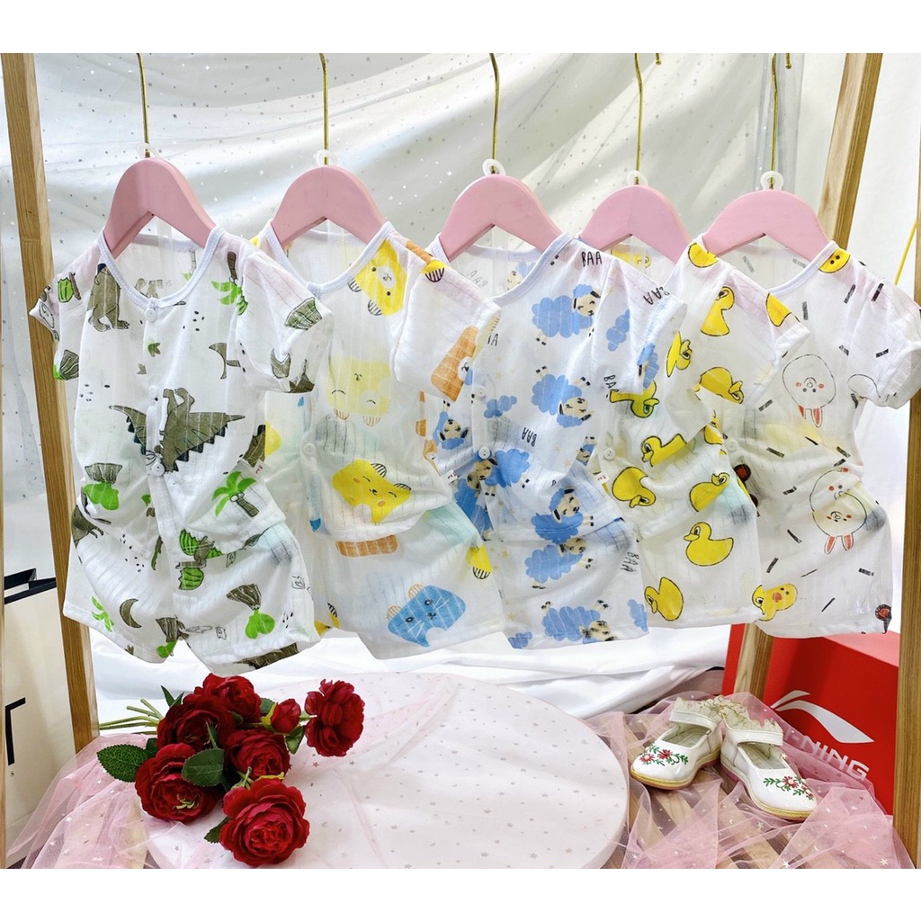 Đồ bộ cộc tay cho bé trai và bé gái chất cotton giấy AM219 , quần áo trẻ em cho bé sơ sinh đến 15kg