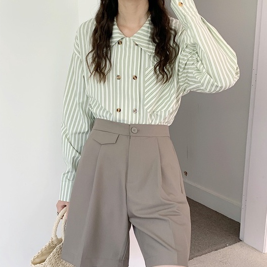 【ZHELIHANGFEI】Áo Sơ Mi Nữ Tay Dài Kẻ Sọc Thời Trang Thanh Lịch