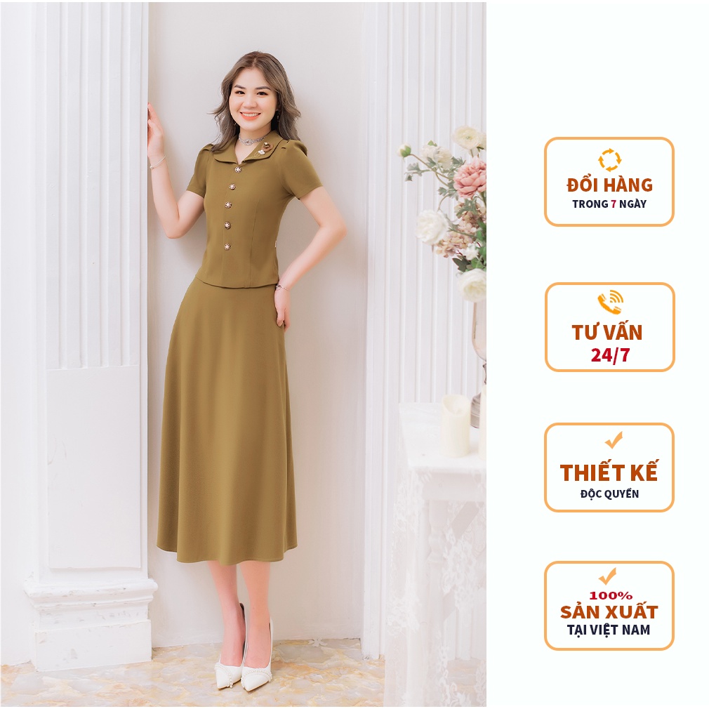 Set áo kí giả 1 lớp + chân váy xoè A 2 lớp thiết kế cao cấp.