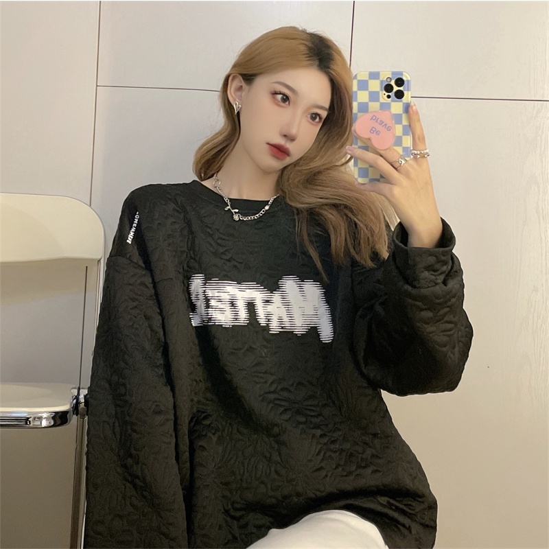 【ZHELIHANGFEI】Áo Thun Tay Dài Form Rộng Theo Phong Cách Preppy Mỹ Dễ Phối Đồ