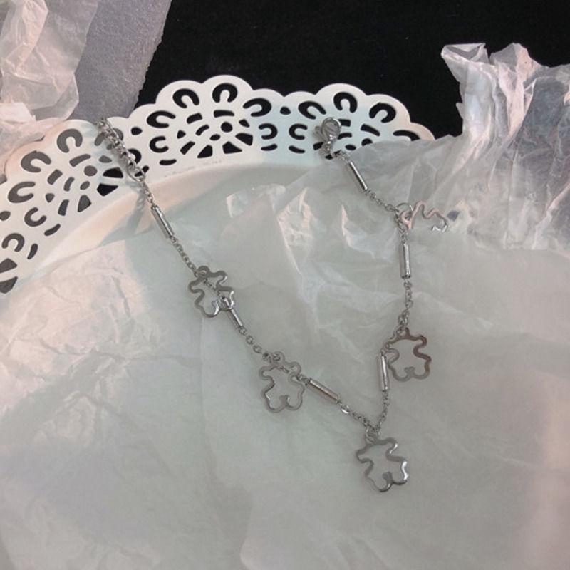 Vòng tay thép titan phối mặt hình gấu rỗng thời trang cá tính