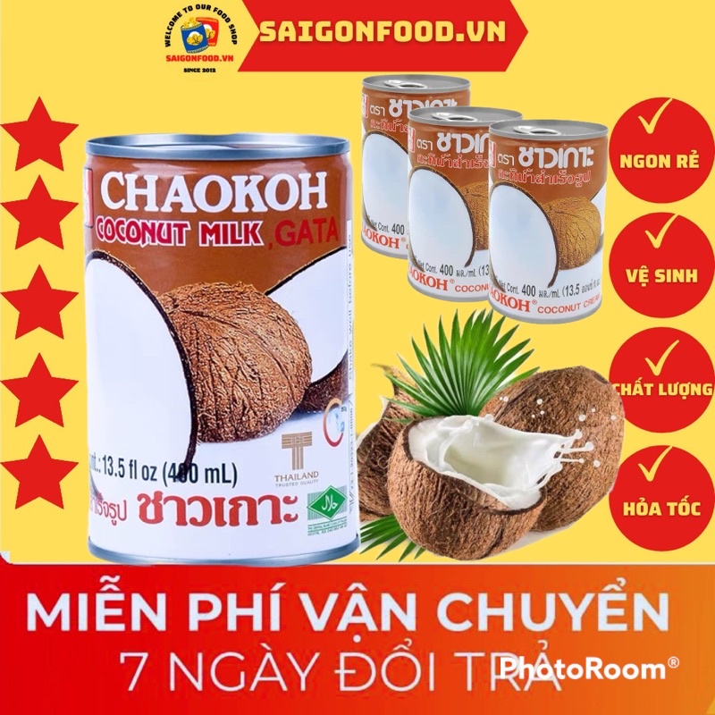 [3 Lon] Cốt Dừa Nguyên Chất ChaoKoh Loại Nội Địa Thái Lan [Ko Chữ Việt] Ko Hoá Chất Thơm Béo Siêu Ngon An Toàn