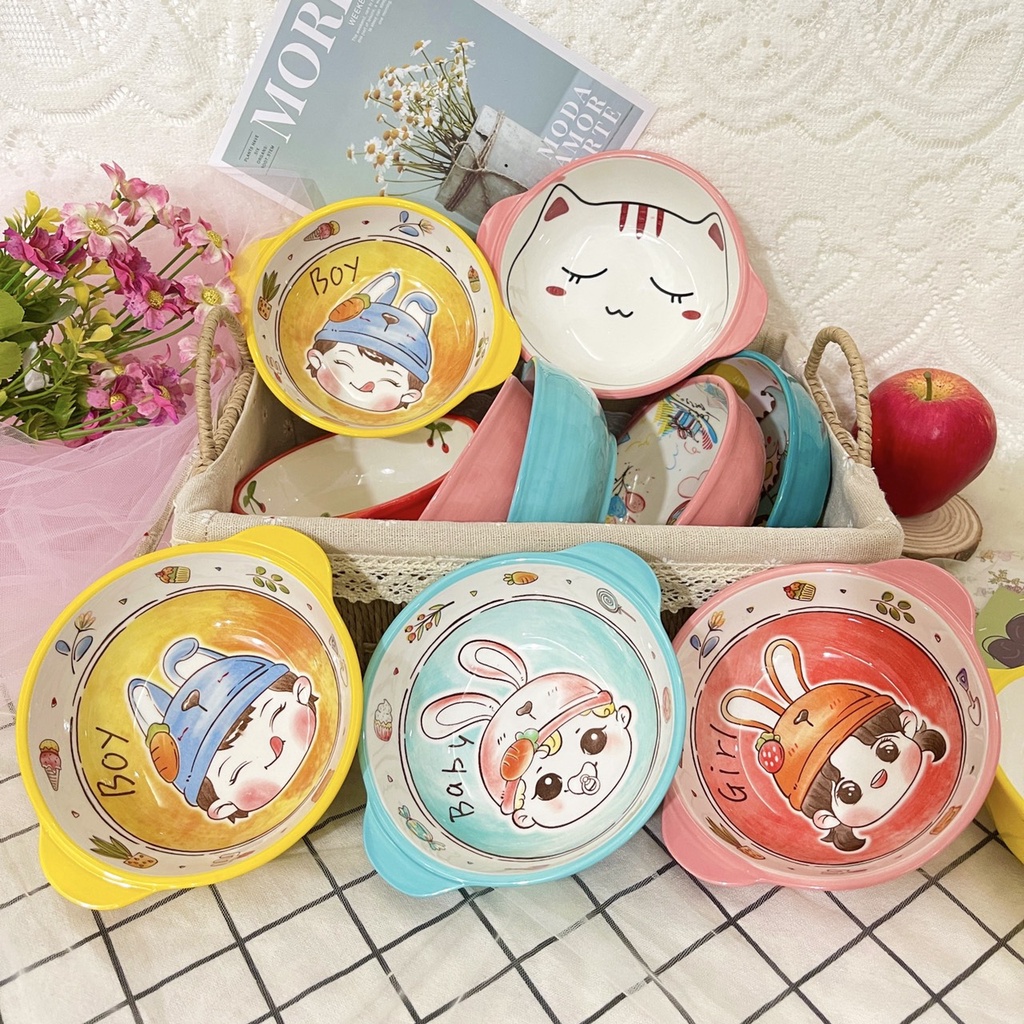 Bát Ăn Cơm Bát Chè, Ăn dặm Cho Bé cho vé xinh yêu Đĩa Sứ Chén Dĩa Sứ Dễ Thương Cute Decor Cao Cấp bát hai tai