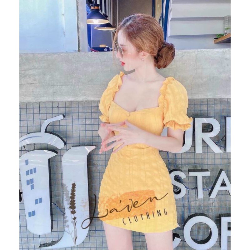 Đầm body tay phồng phong cách trẻ trung nữ tính ( có mút ngực)