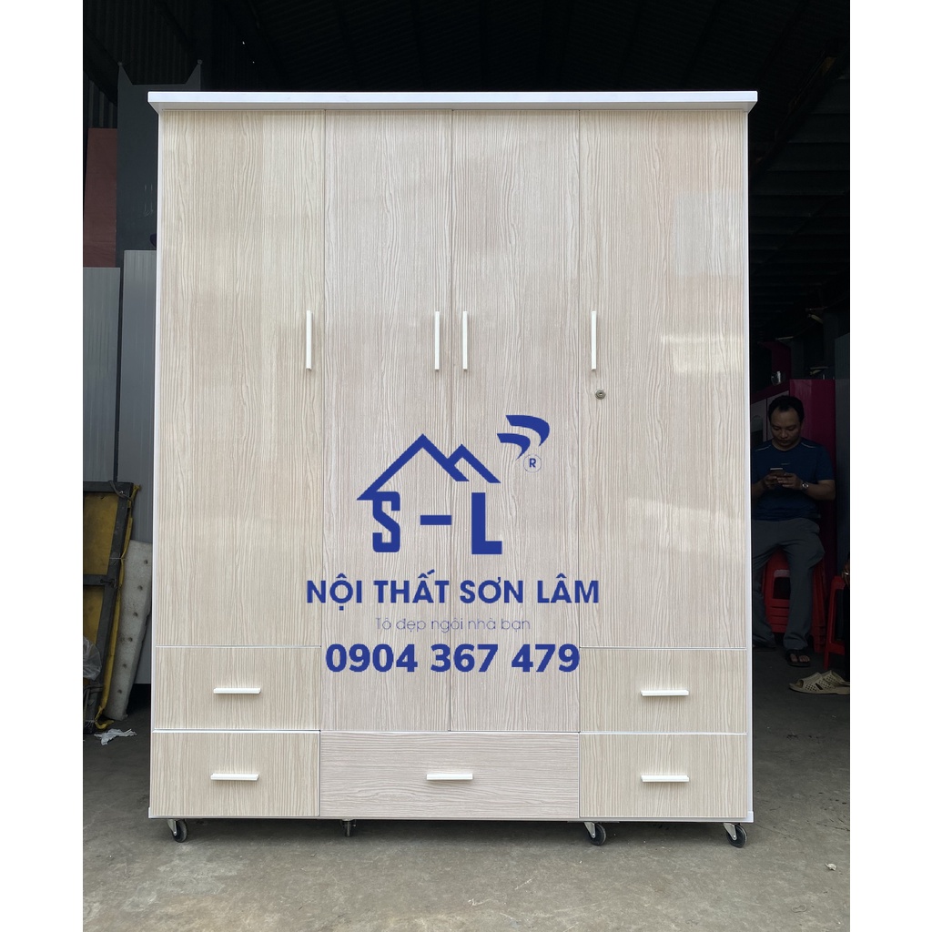 TỦ NHỰA QUẦN ÁO 4 CÁNH 5 NGĂN MÀU KEM- MỚI 100%- CÓ SẴN