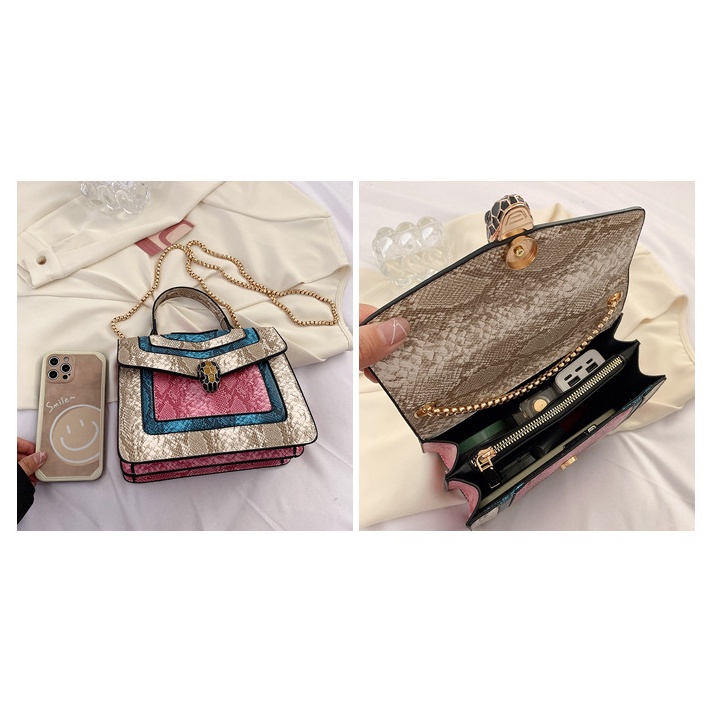 Túi Đeo Chéo Họa Tiết Da Rắn Màu Sắc Tương Phản Phong Cách Âu Mỹ Thời Trang Cho Nữ