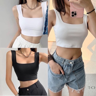 Áo croptop cổ vuông đen trắng - Áo croptop khoét nách 2 màu đen trắng freesize phom ôm chất thun co giãn