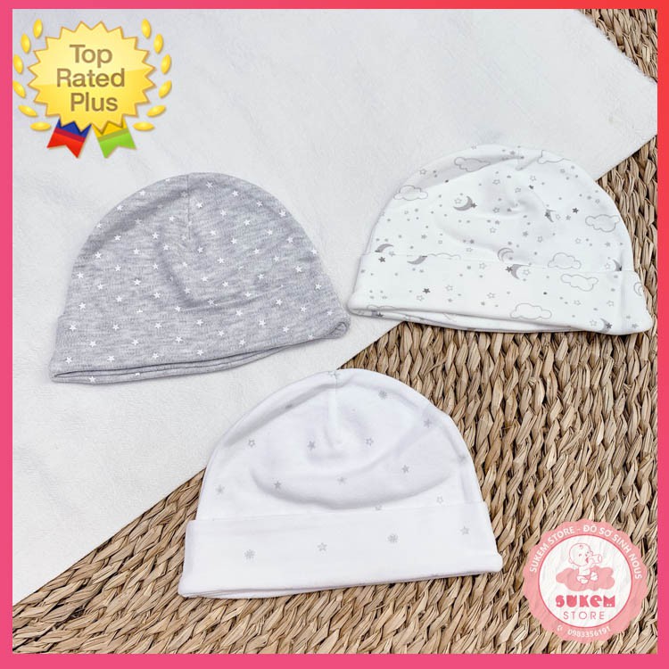 Set 3 Mũ Tròn Sonozy 0-3m 100% cotton mềm mại, không làm trầy xước làn da nhạy cảm của bé