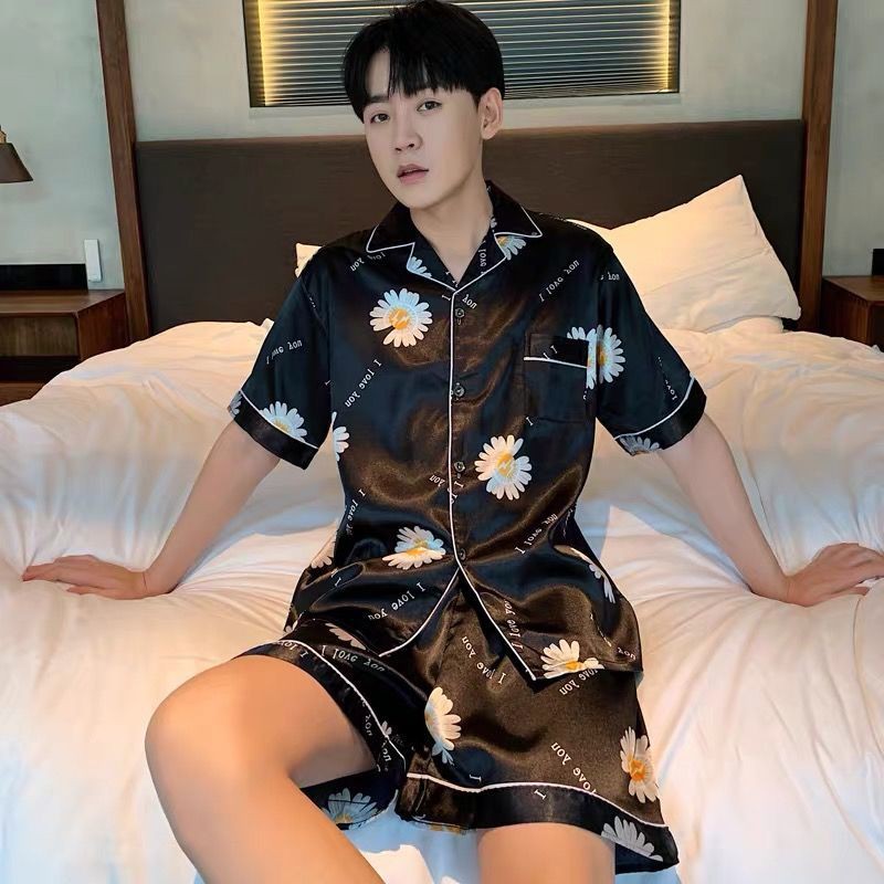 Bộ đồ ngủ ngắn tay bằng vải lụa thoải mái cho nam | BigBuy360 - bigbuy360.vn