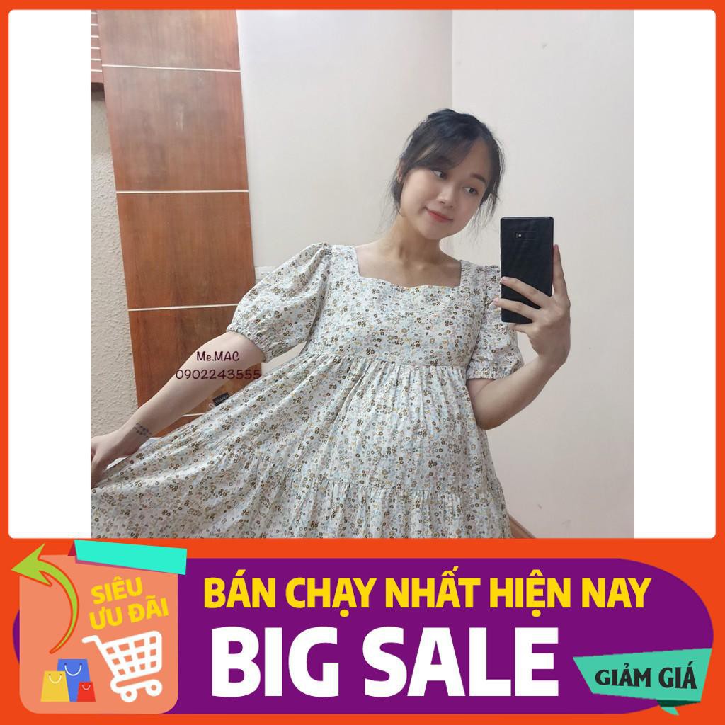 🌹XẢ🌻Váy Bầu & Sau Sinh hoa nhí 3 MÀU hot hit có khoá kéo cho con ti, cổ vuông sang chảnh đàm xuông big size