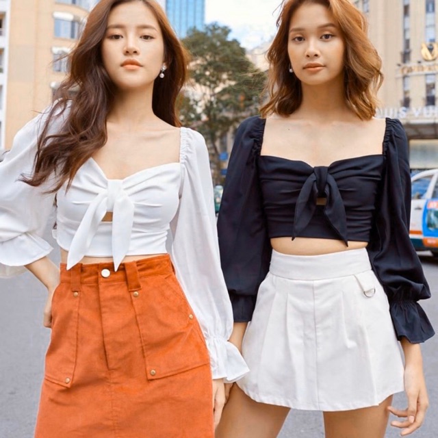 ÁO CROP NƠ NGỰC TAY BO CHẤT LỤA CỰC ĐẸP KT