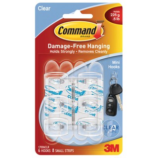 Vỉ móc dán tường trong suốt Command 3M - gồm 6 móc