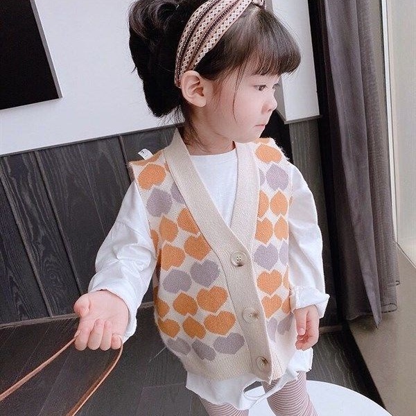 Áo ghi lê dệt kim họa tiết trái tim phong cách Nhật Bản ngọt ngào mới cho trẻ em