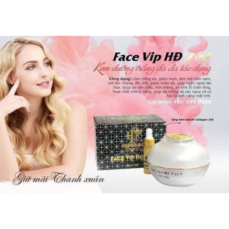 KEM FACE DƯỠNG TRẮNG DA  GIẢM NÁM TÀN NHANG VIP 7IN1 TẶNG 1 SERUM HUỲNH ĐỖ