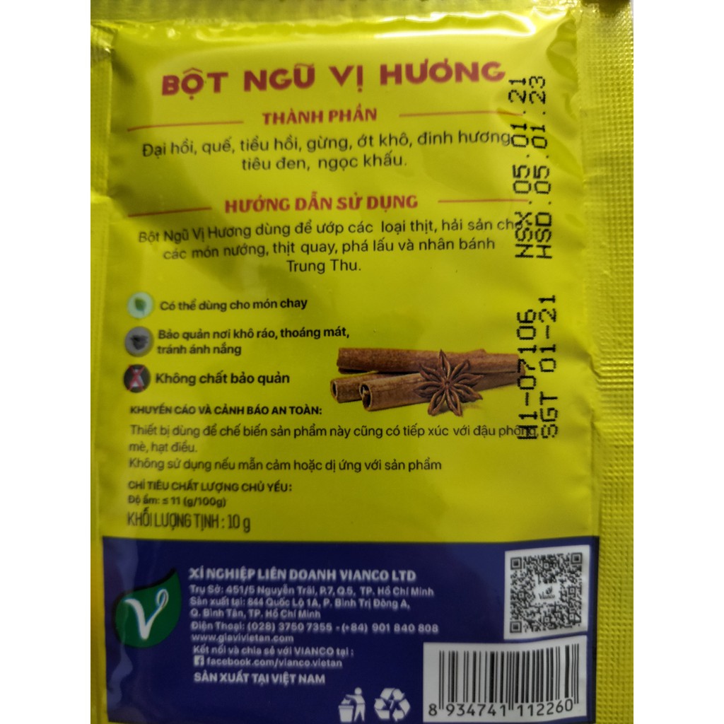 Bột ngũ vị hương Việt Ấn hiệu Vianco, gói 10g